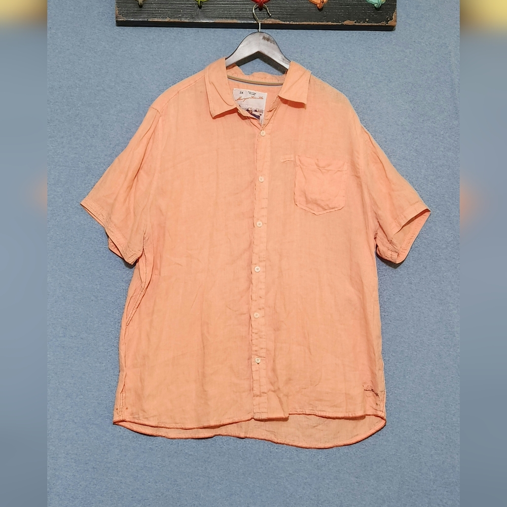 Margaritaville Peach 100% Linen Casual Button Down Shirt